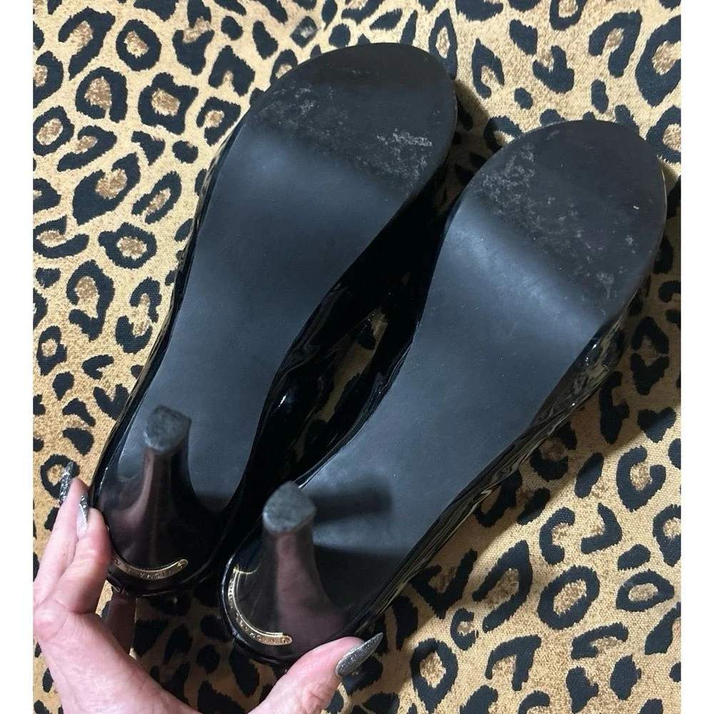 Michael Kors Black Shiny Patent Leather Platform Stiletto Pumps Heels, Size‎ 8.5